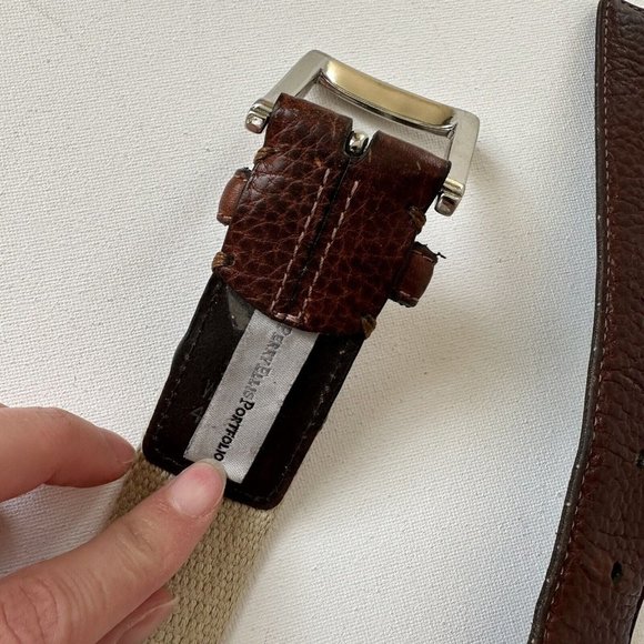 Belt 48 inches white textile brown leather size 40/100 - Picture 4 of 8